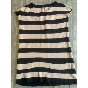 Premise Sweater Women's Size Large Tan‎ Black Stripes Sleeveless Wide Neck